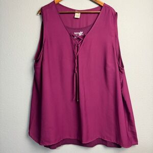 Terra Sky 2 Piece Women Plus Size 4X Magenta Lace Up V Neck Sleeveless Flowy Top